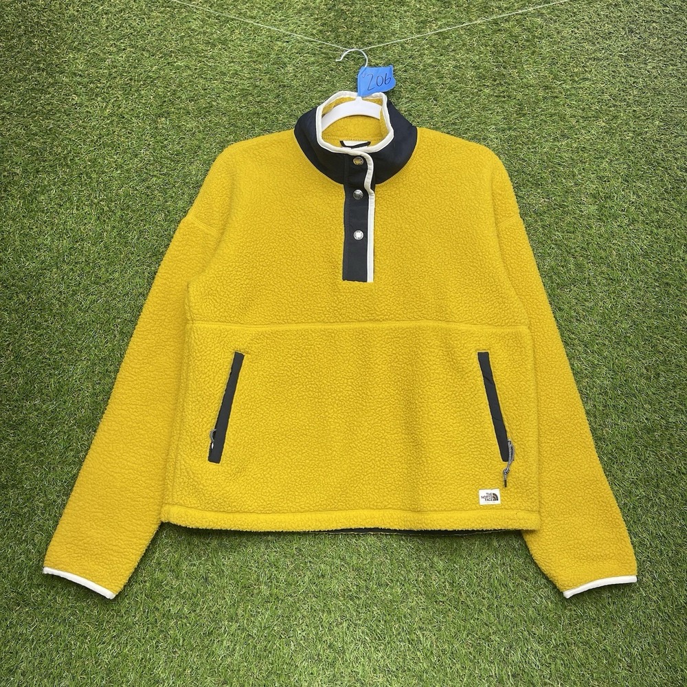 The North Face Fleece Jacket Womens Small Yellow Cragmont 1/4 Snap Top Hiking